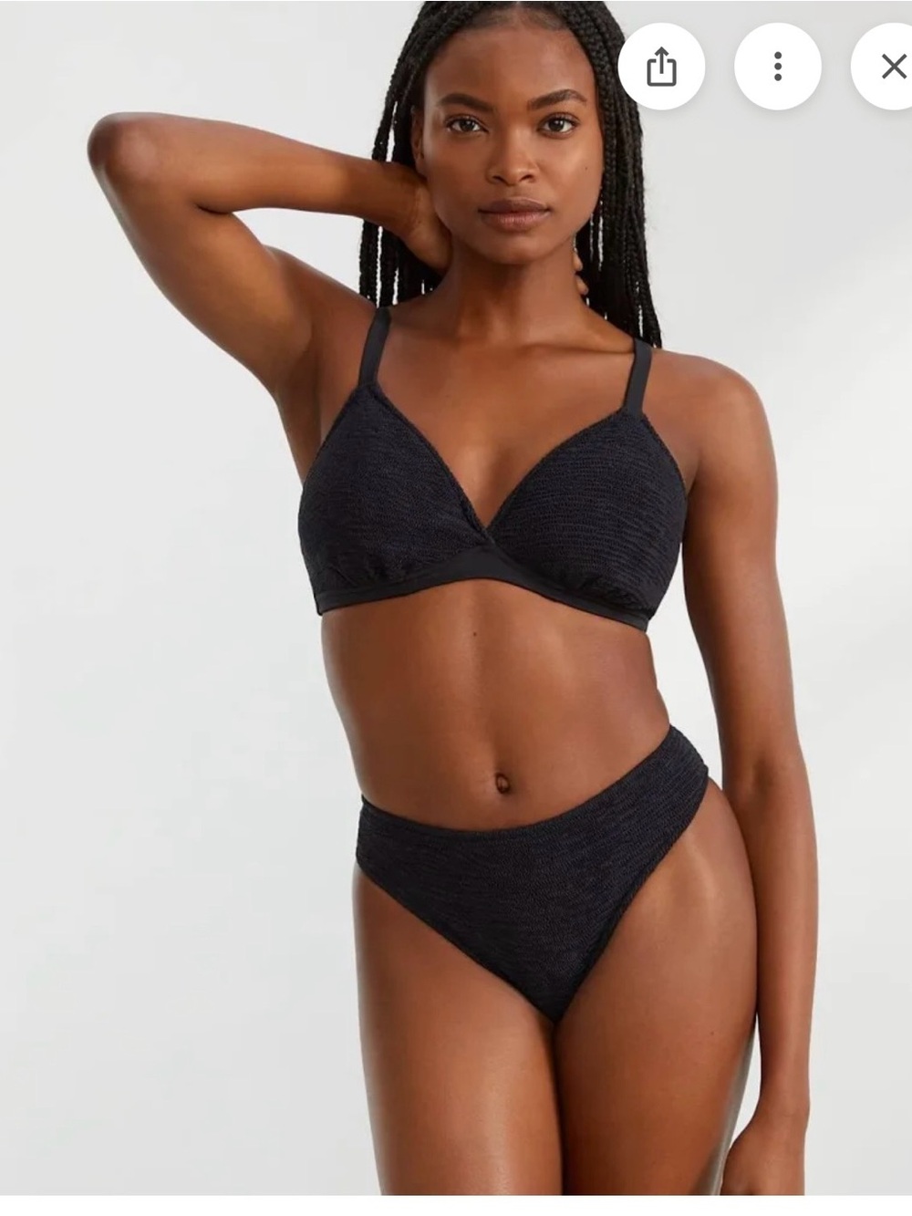 Black Textured Bikini Set - Triangle Top & High Cut Bottoms